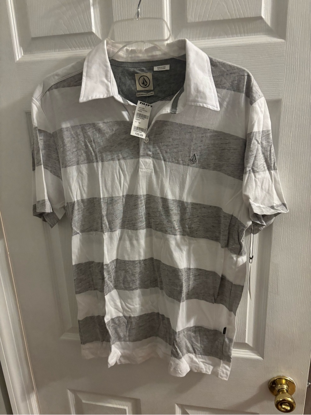 Volcom Men’s White & Gray Striped Polo Shirt